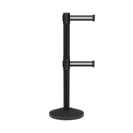 Montour Line Stanchion Dual Belt Barrier Black Post 13ft. Bk/W H Belt ES400D-BK-BWH-130